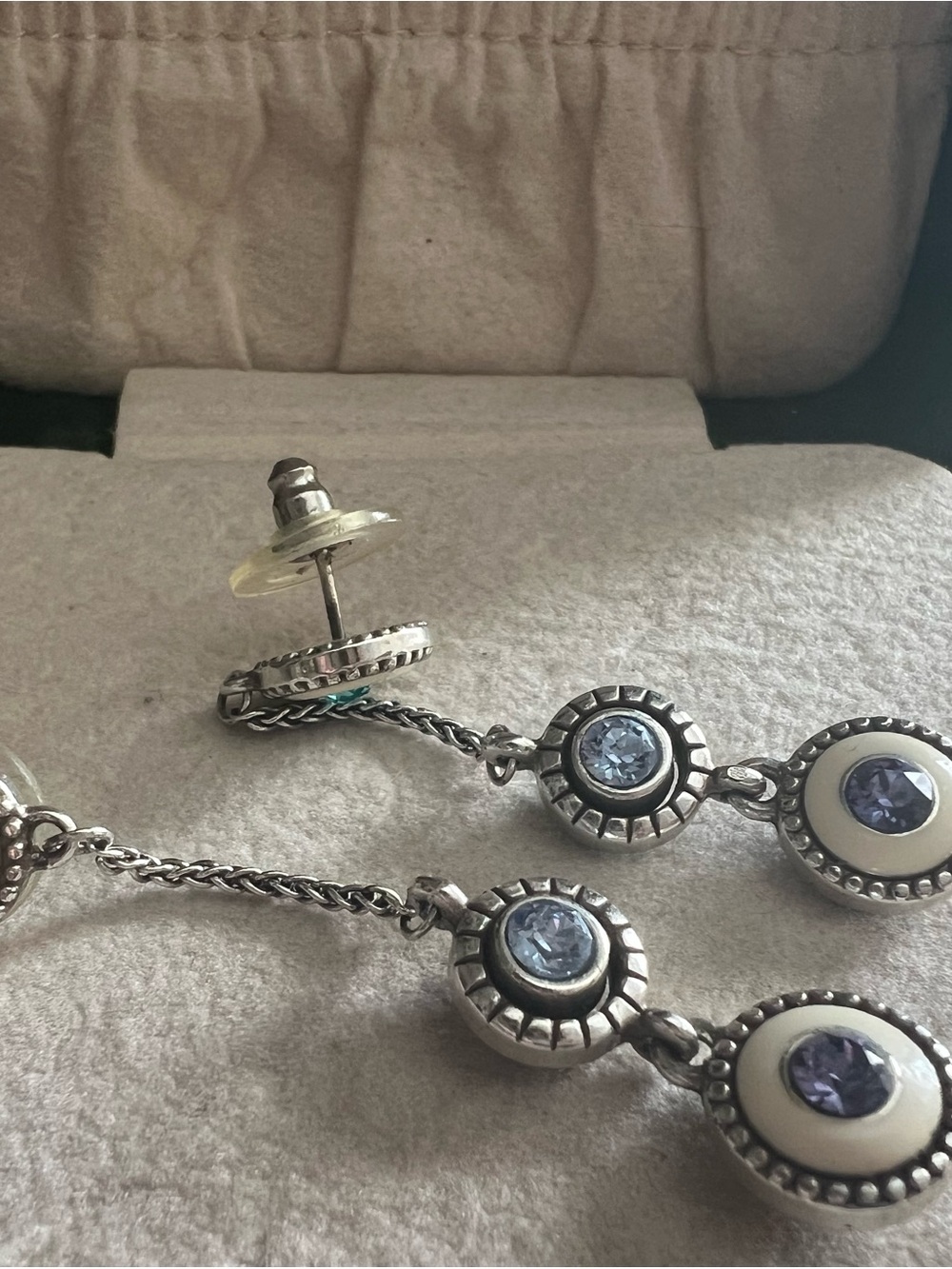 Brighton, Halo Silver -Tone Drop Earrings with Light Blue and Lavender Stones